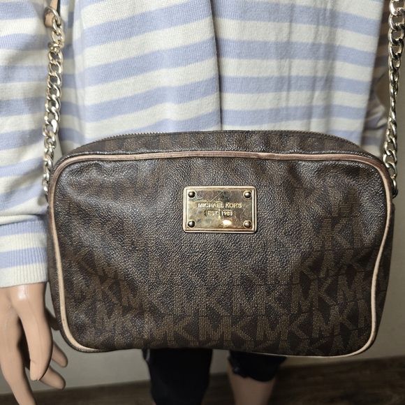Michael Kors Dark Brown Monogram Crossbody Bag - Picture 8 of 11